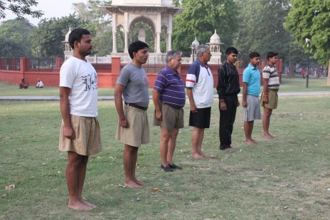 RSS volunteers at their morning shakha. (Sonia Paul)